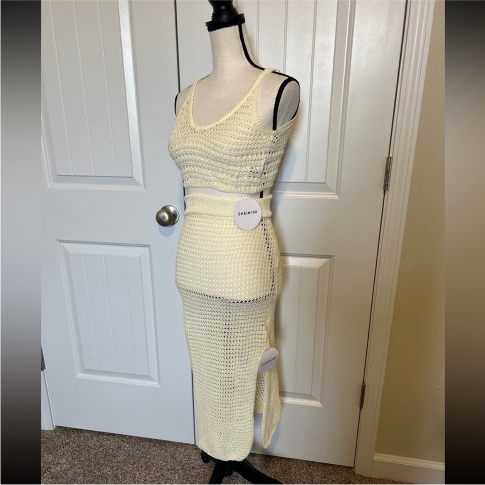 Off-White Crochet Skirt & Crop Top Set – Size S NEW